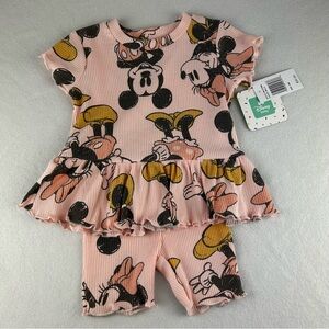 Disney Minnie Mouse & Mickey 18M Baby Girl’s Peplum T-shirt & Shorts Outfit Pink
